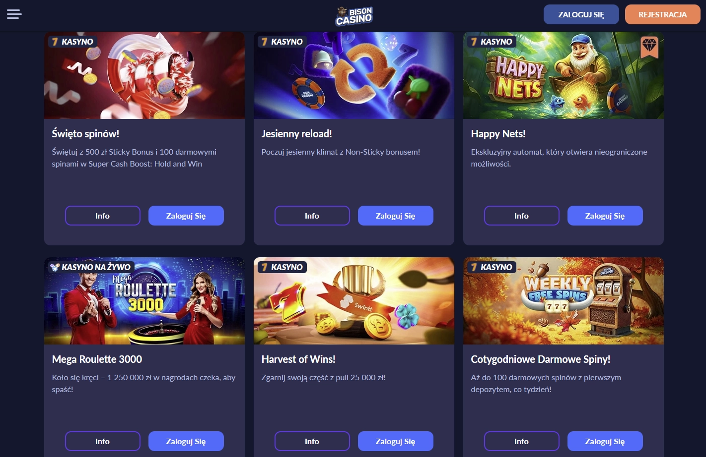 Panel bonusowy w Bison  Casino