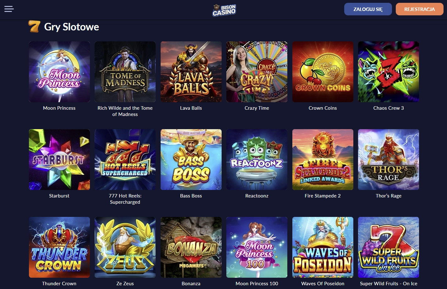 Katalog gier w Bison  Casino